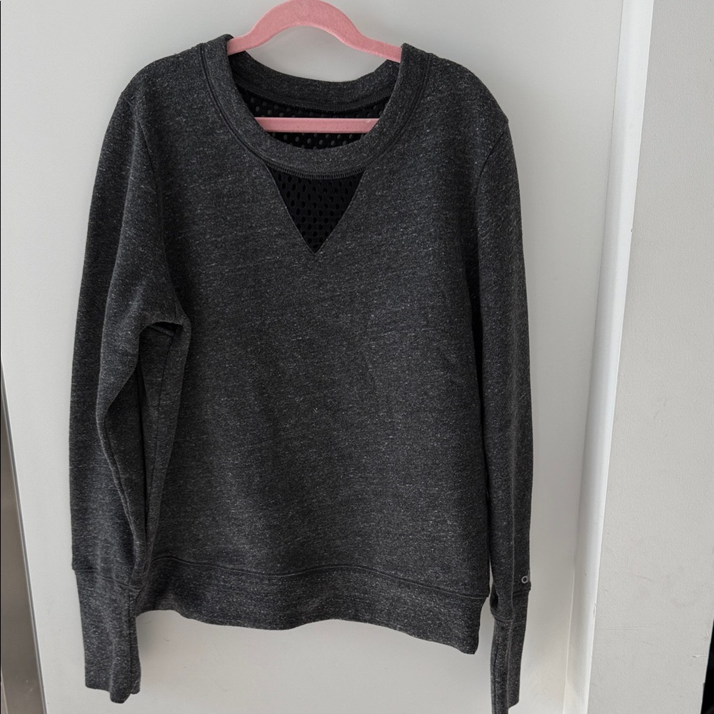 ALO Dark Heather Gray SoHo pullover mesh sweatshirt